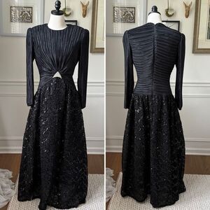 Vintage Lillie Rubin George F Couture Formal Gown Plisse Sequins Black 8 10 M